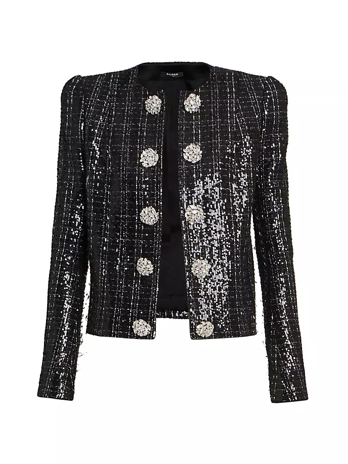 

Блестящий твидовый жакет Balmain, черный