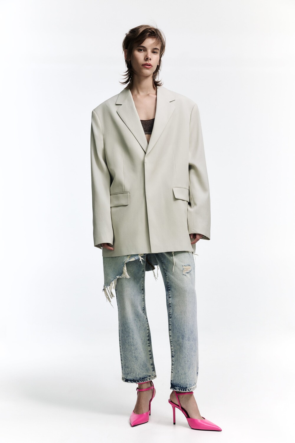 

Кожаные босоножки на высоком каблуке Zara, фуксия