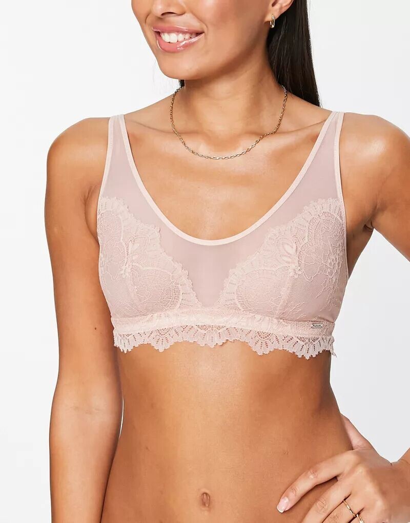 

Пыльно-розовый укороченный топ из прозрачной сетки и кружева Lindex Chloe