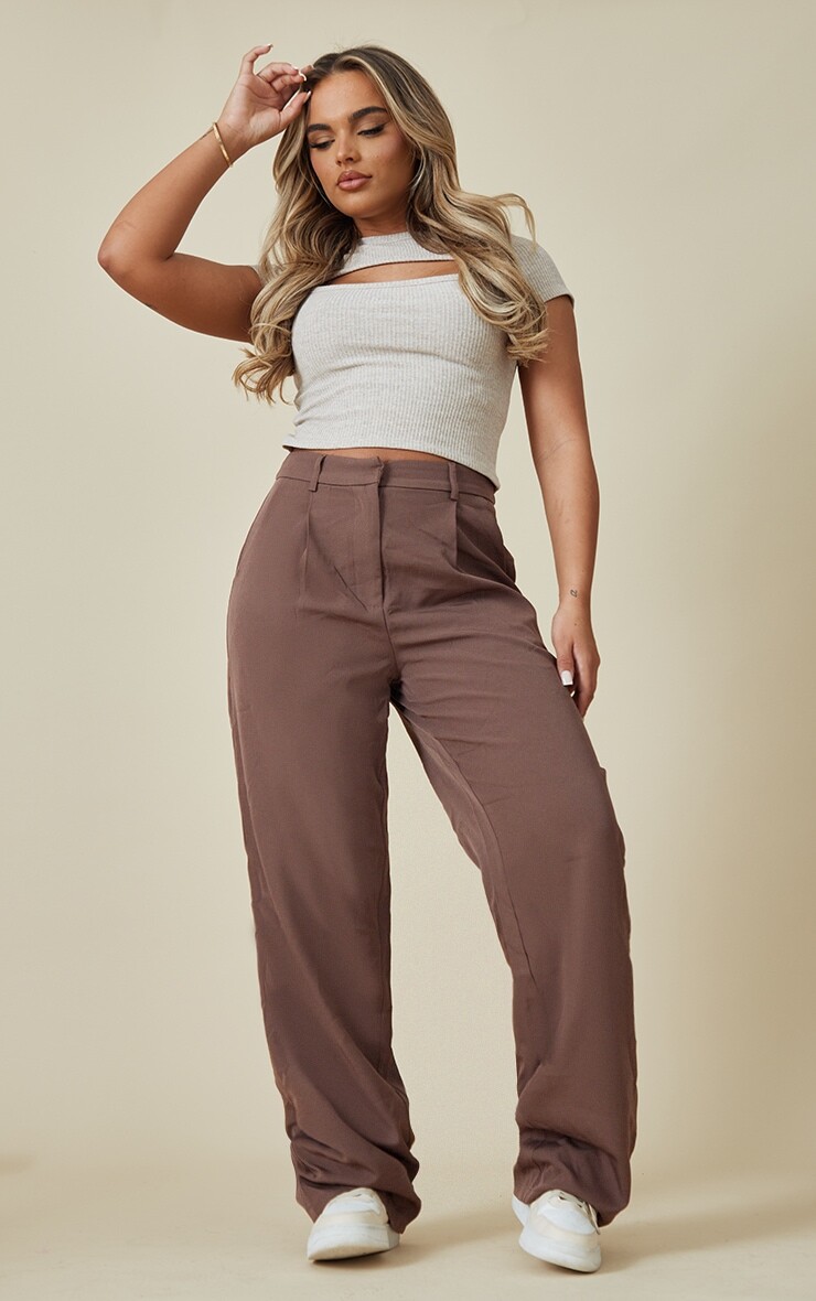 

PrettyLittleThing Серо-коричневые широкие брюки свободного кроя из тканого материала, Коричневый
