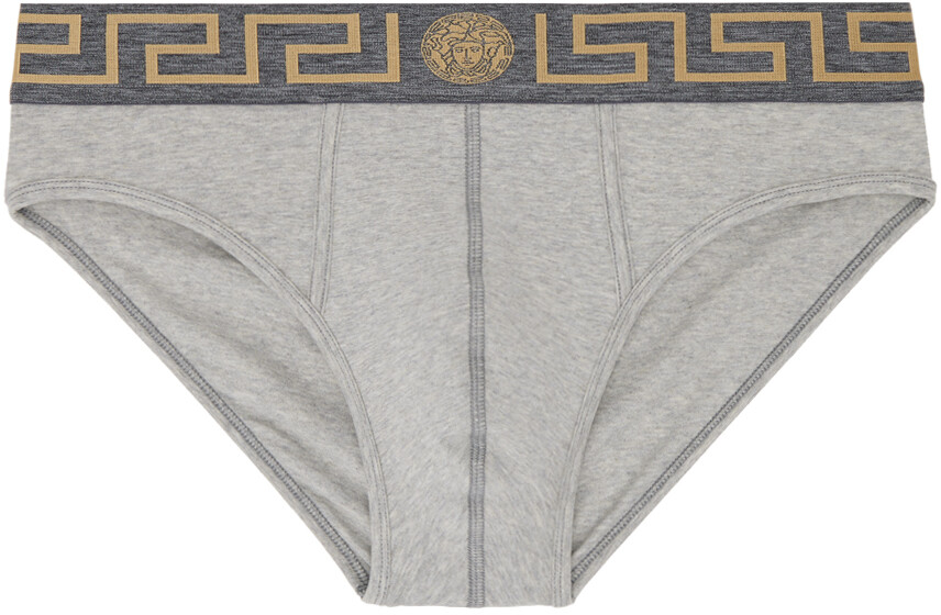 

Серые трусы с каймой Greca Versace Underwear, цвет Gray/Gold