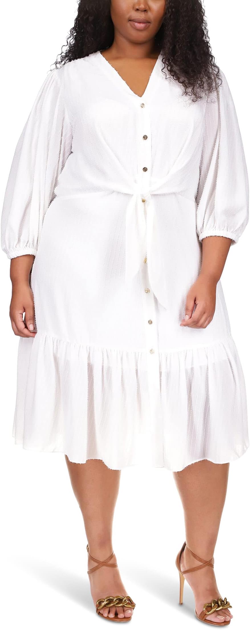 Платье миди в тонкую полоску с завязками больших размеров MICHAEL Michael Kors, белый
