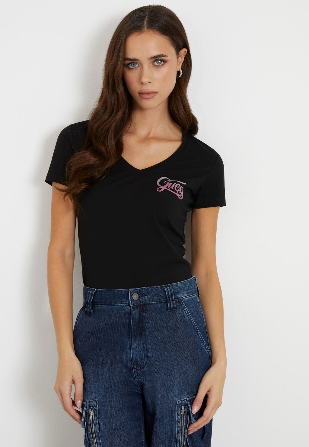

Футболка с принтом STRETCH FRONTLOGO Guess, цвет schwarz