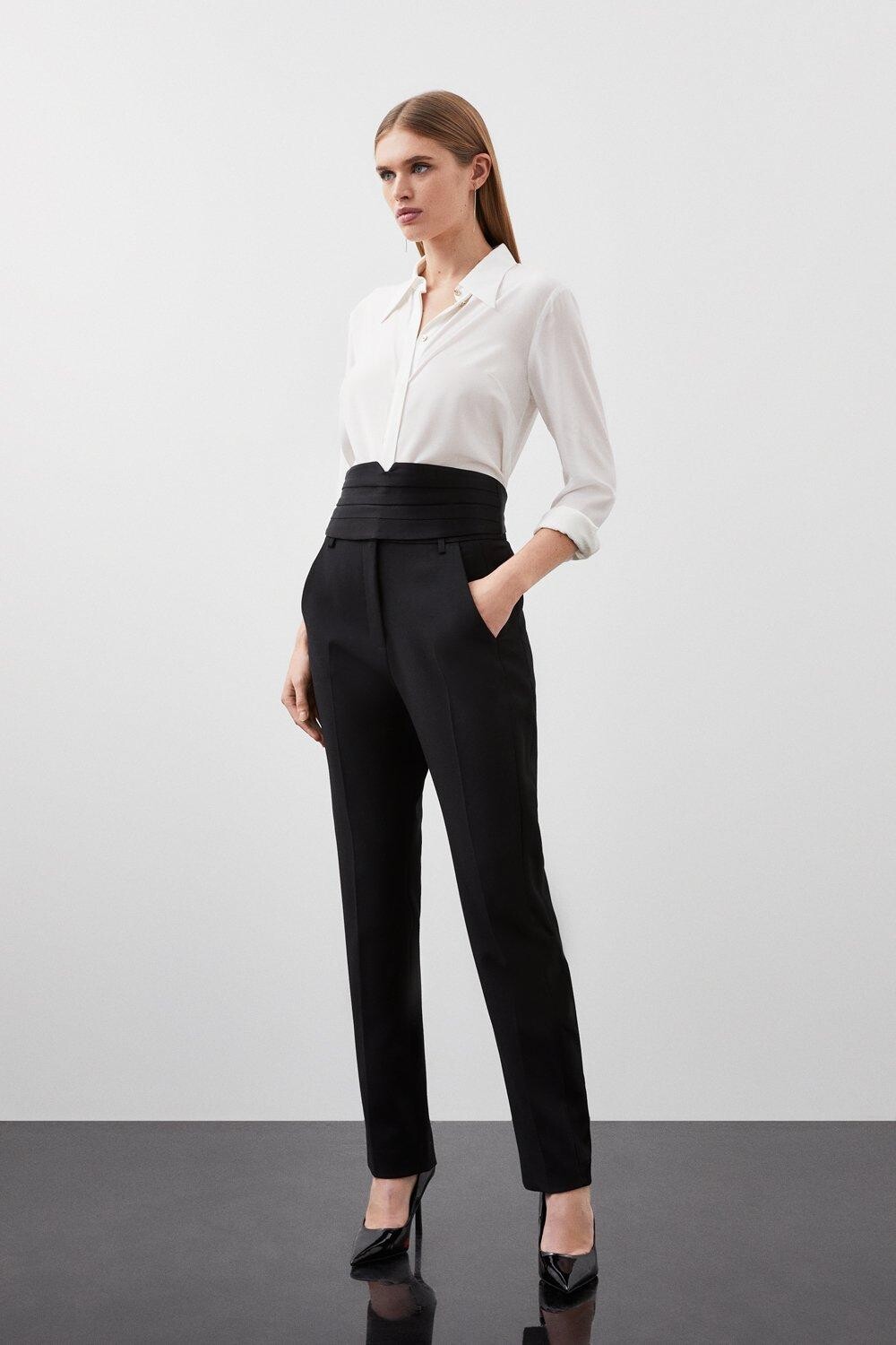 

Компактные брюки узкого кроя из эластичного атласа по бокам Karen Millen, черный
