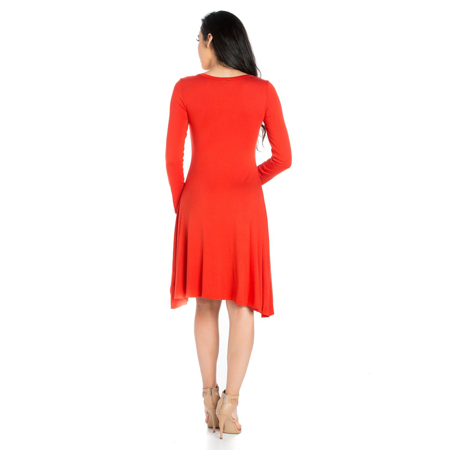 Женское классическое расклешенное мини-платье с круглым вырезом и длинными рукавами 24seven Comfort Apparel 24Seven Comfort Apparel, красный