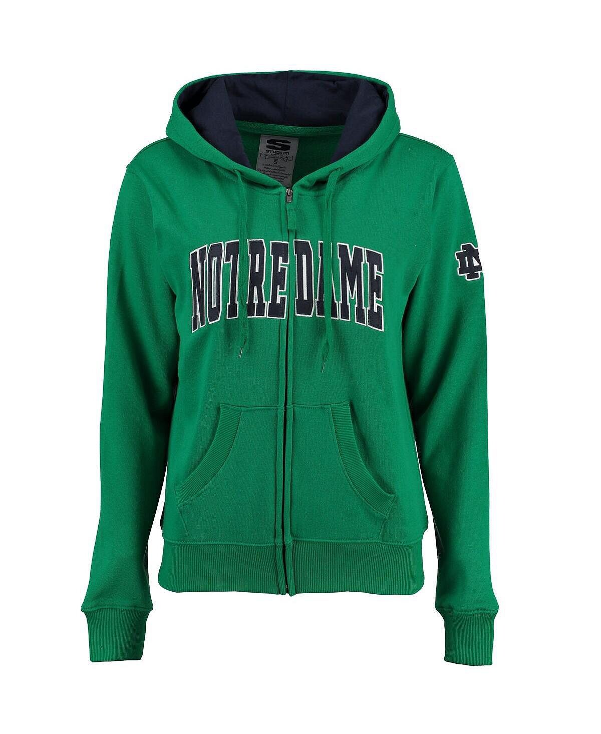 

Женская худи Kelly Green Notre Dame Fighting Irish с арочным именем и молнией во всю длину Stadium Athletic