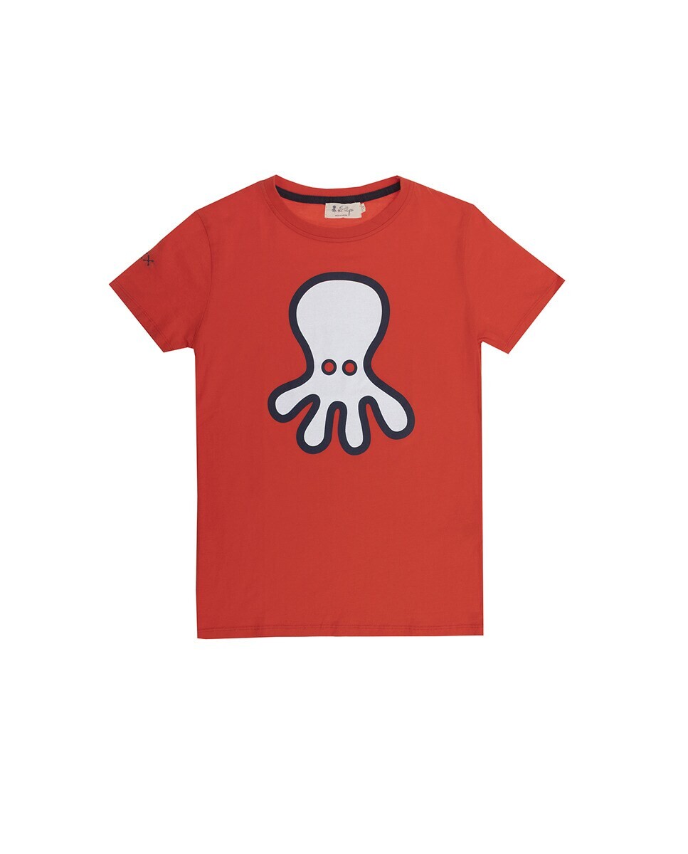 

Футболка для мальчика с силуэтом красного осьминога elPulpo, красный
