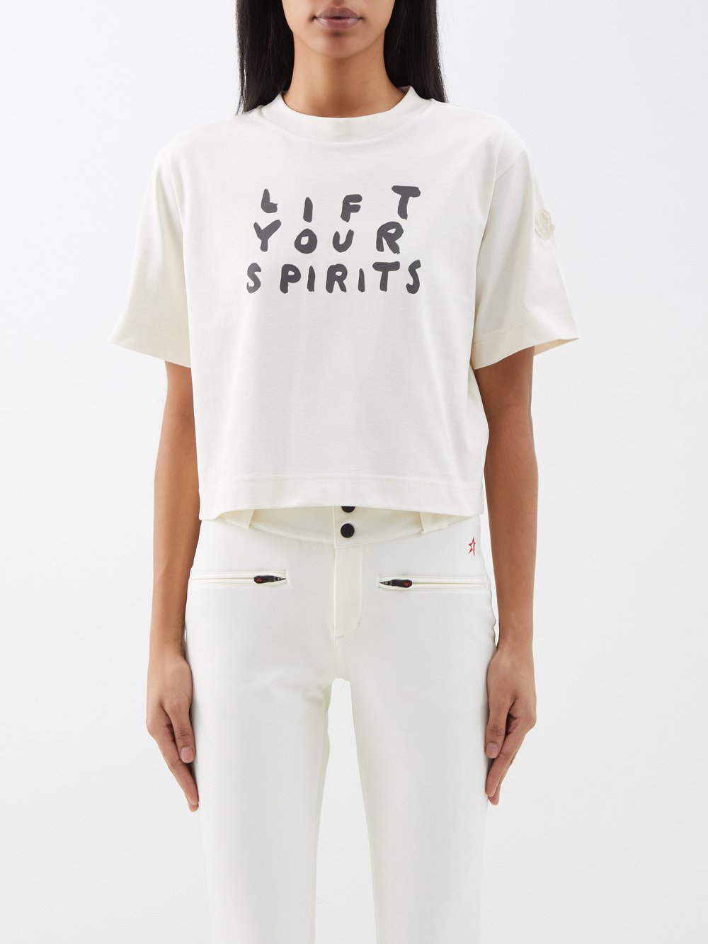 укороченная футболка с надписью fashion babe Футболка из хлопкового джерси с принтом lift your spirits Moncler, белый