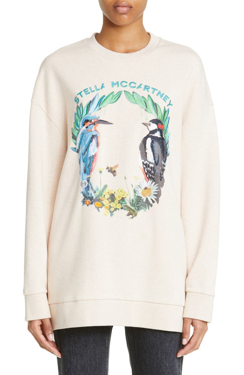 

Толстовка Oversize из хлопка с вышивкой Bird Crest и графикой STELLA MCCARTNEY