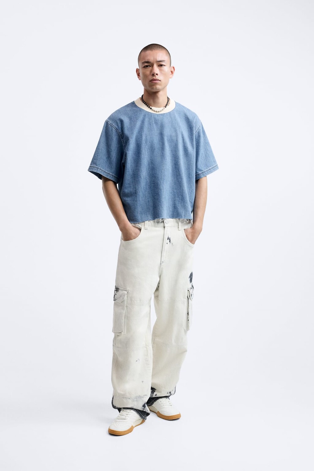 

Укороченная джинсовая футболка ZARA, синий