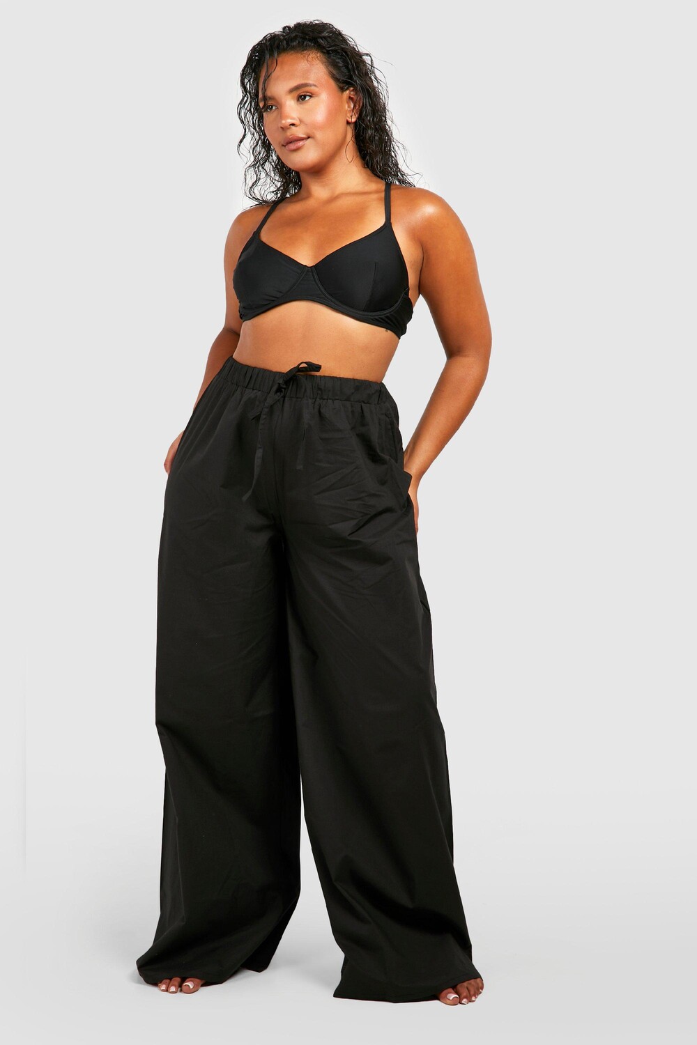 

хлопковые пляжные брюки Boohoo, черный