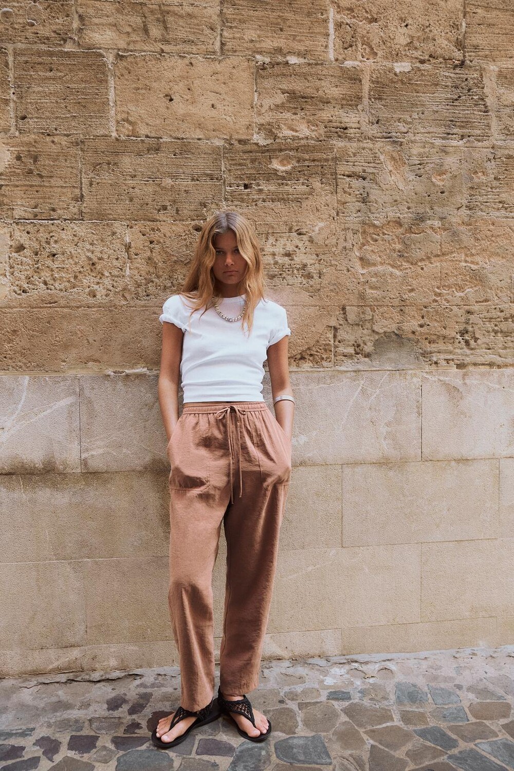 

Струящиеся укороченные брюки ZARA, терракотовый