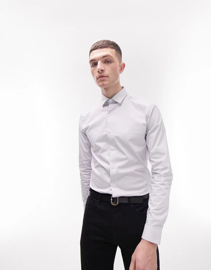 

Серая элегантная рубашка с длинными рукавами и стрейчем Topman