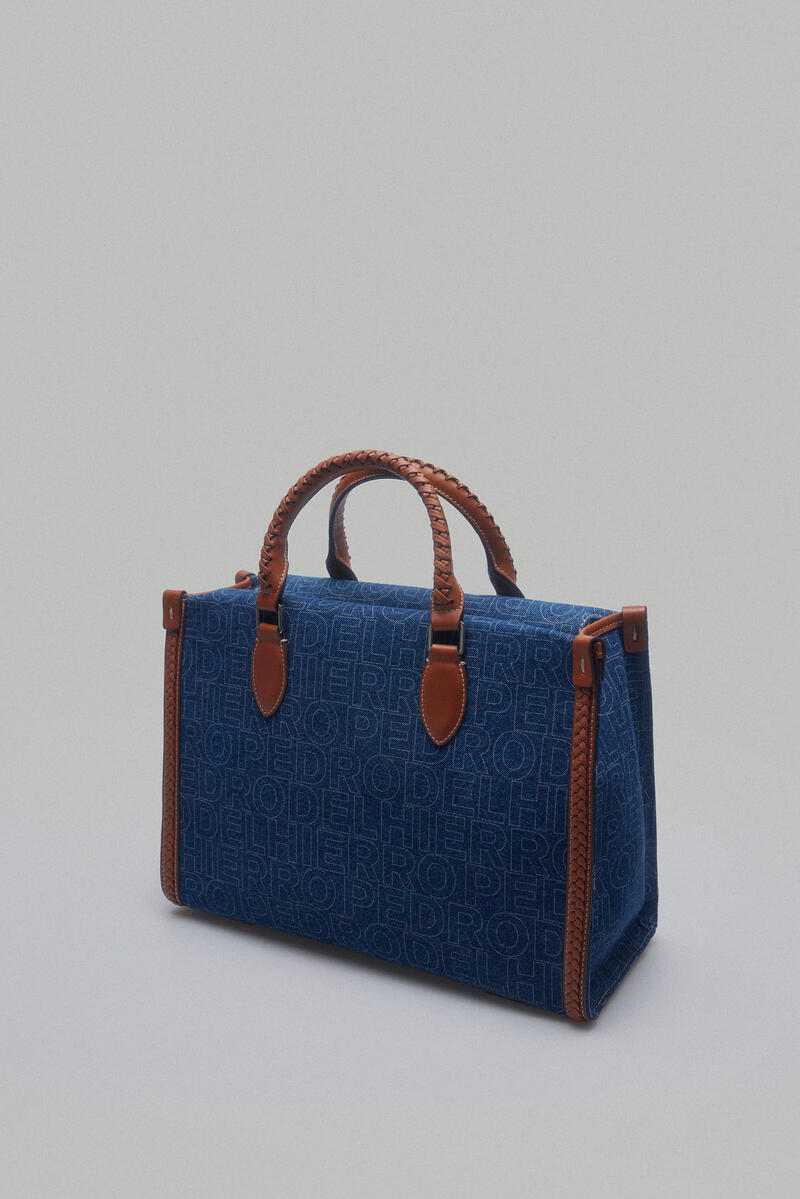 Джинсовая сумка-тоут с логотипом Pedro del Hierro, синий сумка из невыделанной плетеной кожи