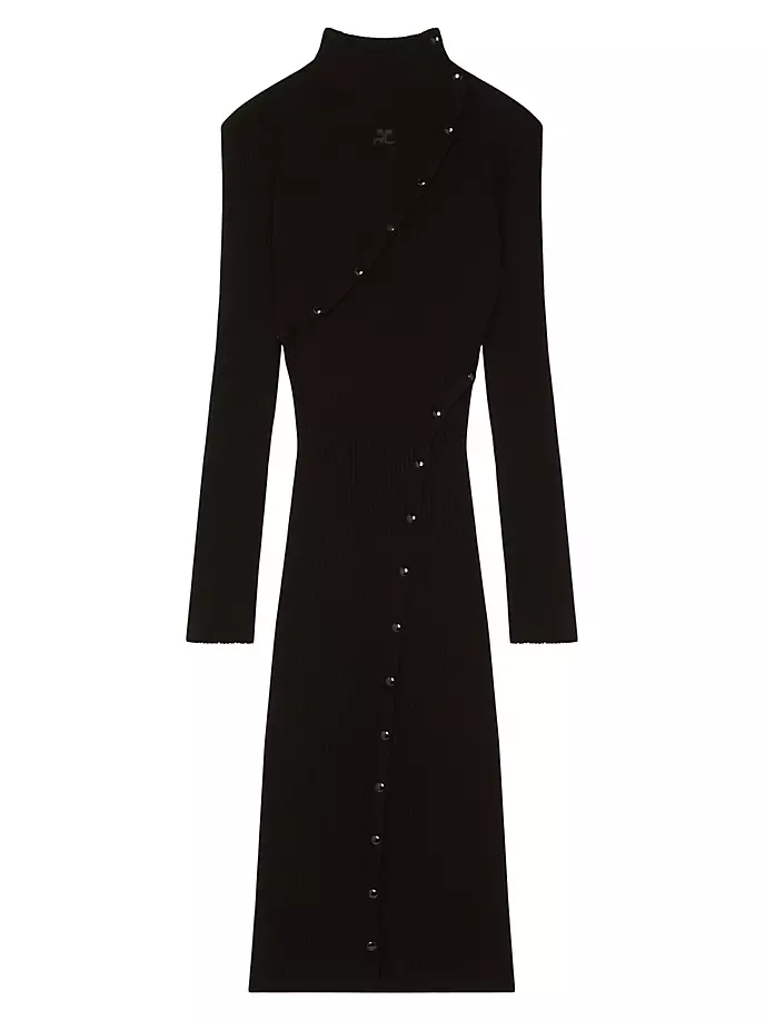 

Мультистильное платье макси рельефной вязки с длинными рукавами Courreges, черный
