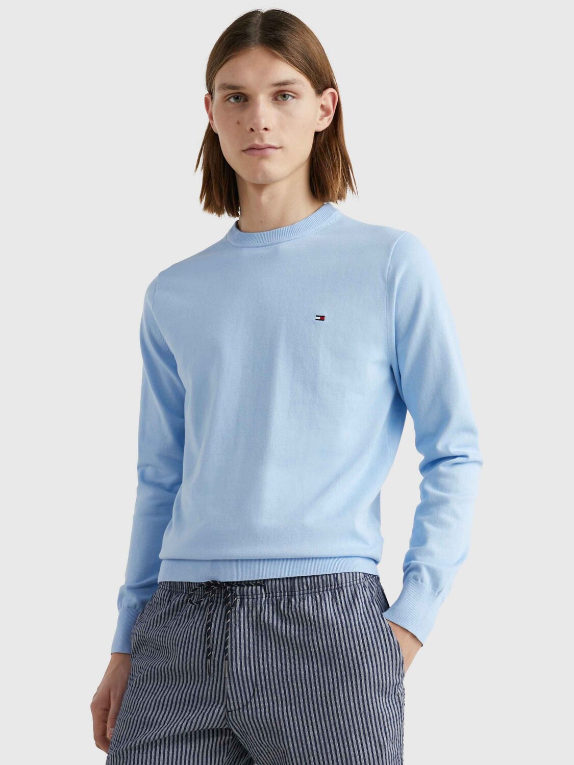 

Джемпер из смесового хлопка тонкой вязки Tommy Hilfiger, цвет сосудистый синий