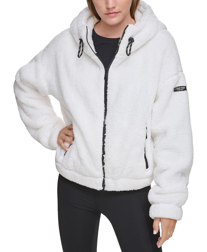 цена Женская толстовка с капюшоном из шерпа на молнии спереди Calvin Klein, белый