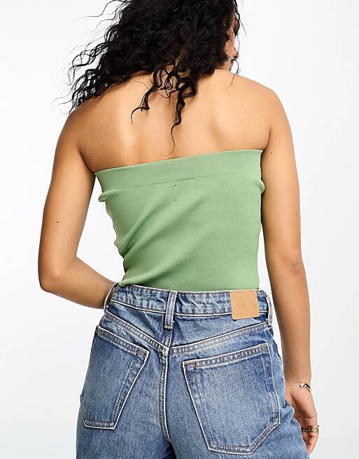 

Трикотажный укороченный топ-бандо цвета хаки ASOS DESIGN