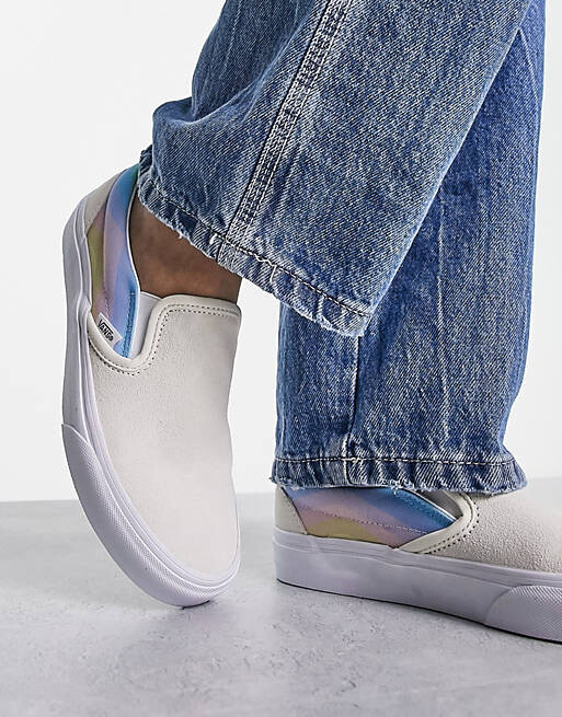 

Белые классические кроссовки без шнуровки Vans с несколькими боковыми вставками