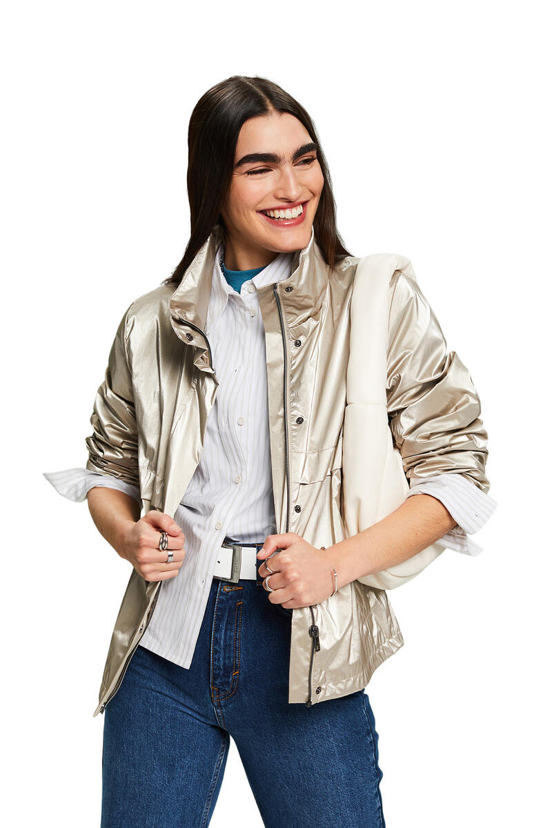 Короткая куртка металлик с капюшоном Esprit, бежевый