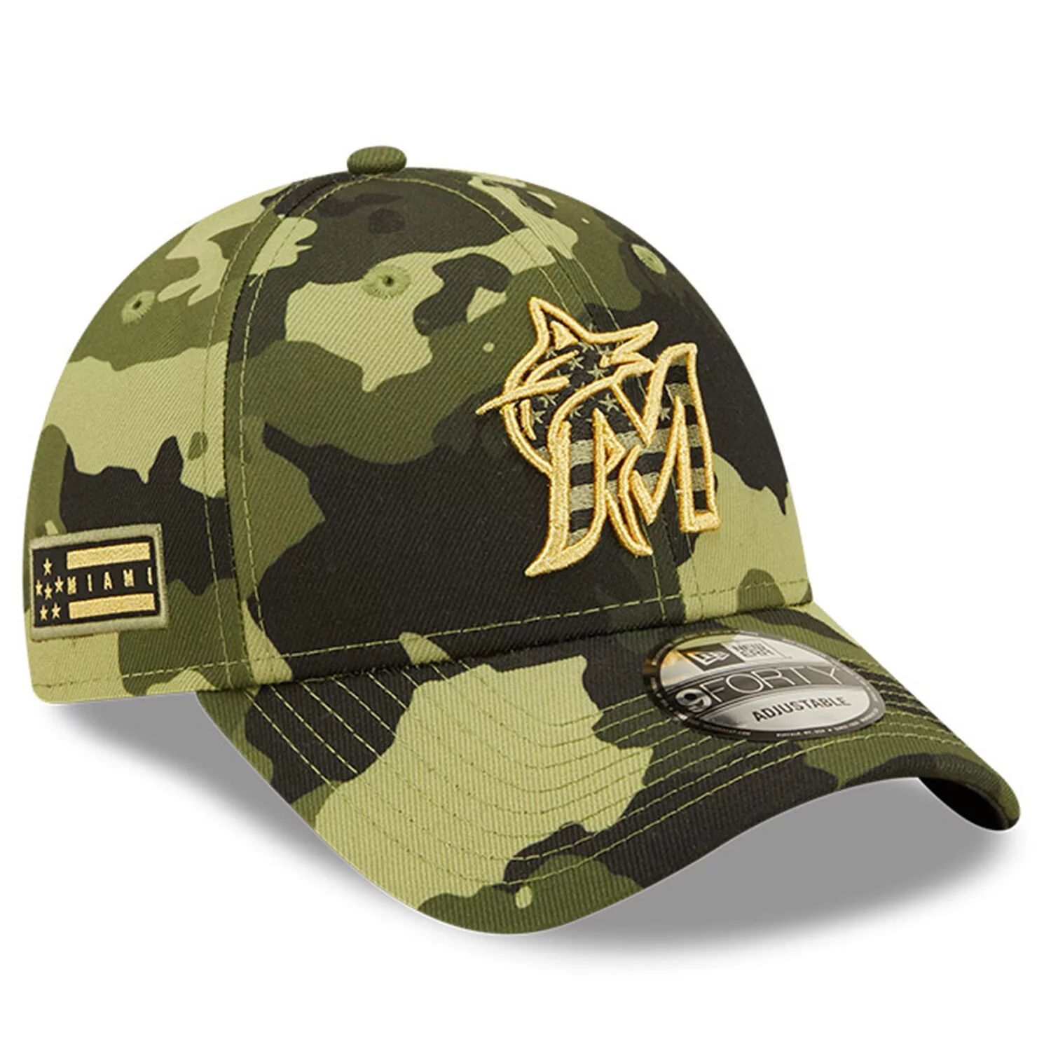 Мужская регулируемая кепка New Era Camo Miami Marlins 2022 Armed Forces Day 9FORTY Snapback