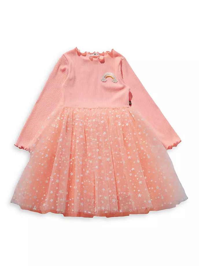 Платье-пачка с нашивками для маленьких девочек, маленьких девочек и девочек Petite Hailey, неоновый оранжевый