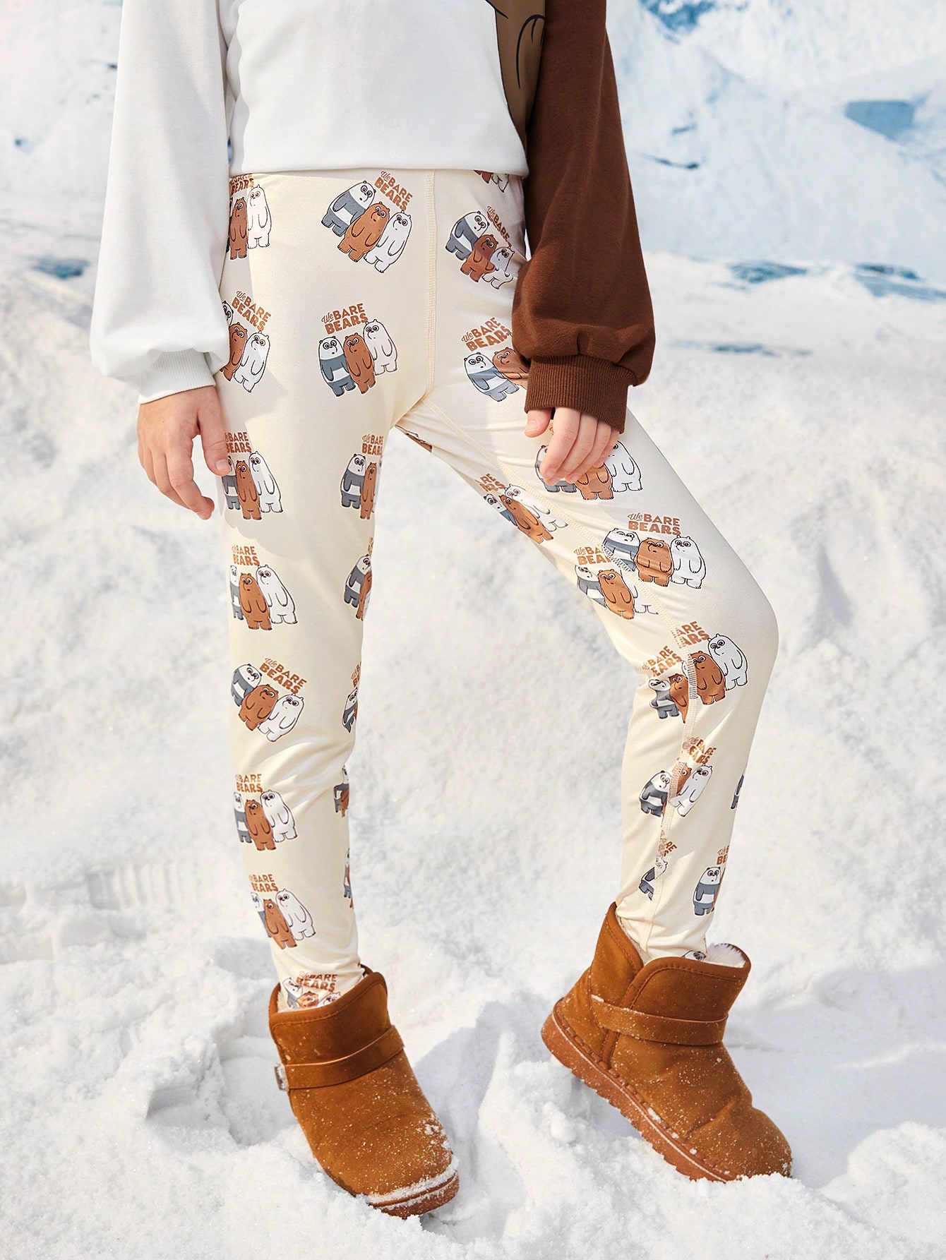Леггинсы с мультяшным рисунком для девочек-подростков SHEIN, абрикос хлопковые носки с мультяшным рисунком женские носки короткие носки с мультяшным рисунком снеговика принцессы снеговика для девочек удо