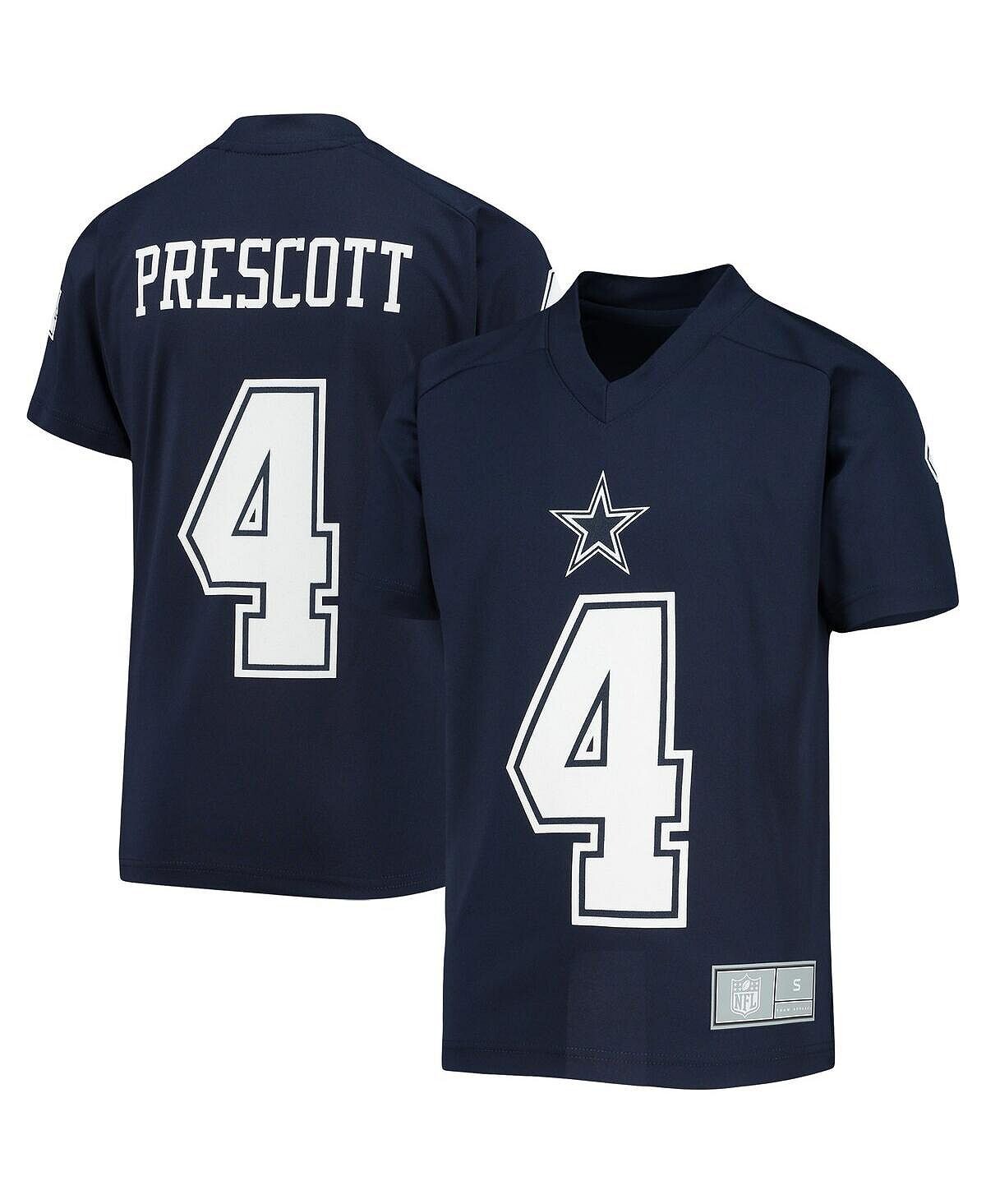

Темно-синяя футболка Big Boys Dak Prescott Dallas Cowboys Performance с именем и номером игрока реглан с v-образным вырезом Outerstuff