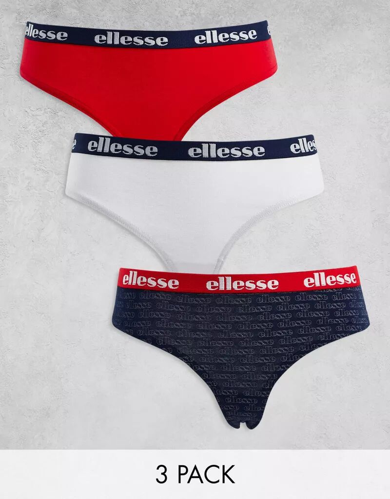 Комплект из 3 стрингов Ellesse темно-синего, белого и красного цвета с поясом с логотипом кроссовки munich moebius blanco rojo