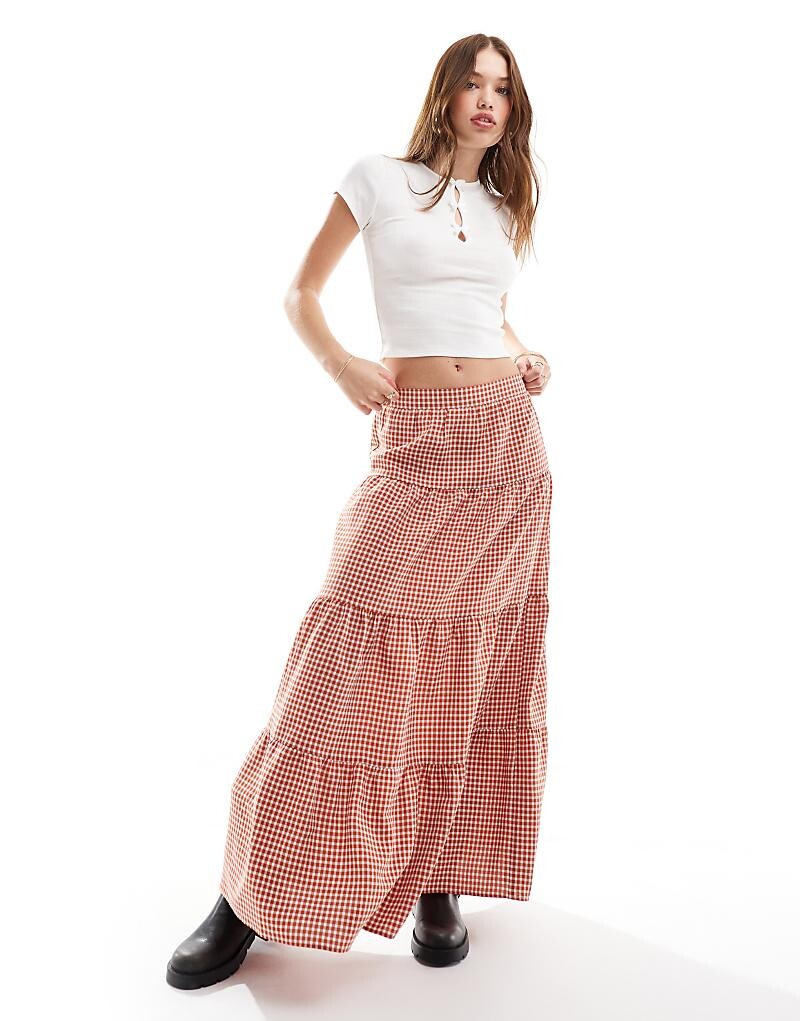 

Ржавая юбка макси в мелкую клетку Miss Selfridge
