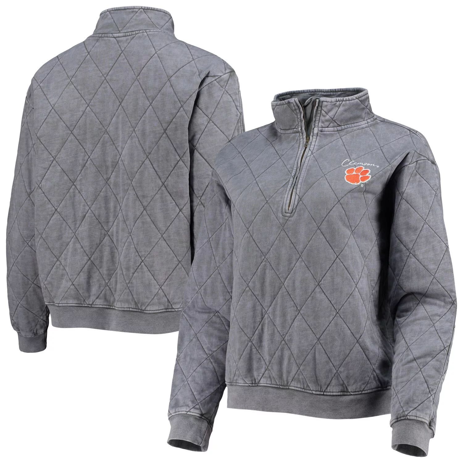 

Женская темно-серая стеганая куртка с молнией четверть четверти Clemson Tigers Unstoppable Chic Gameday Couture