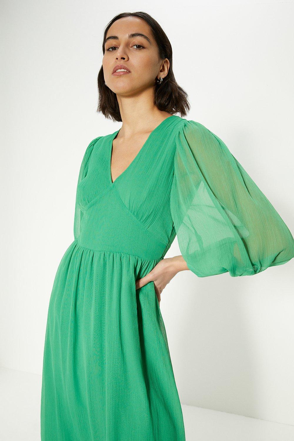цена Шифоновое платье миди с объемными рукавами Oasis, зеленый