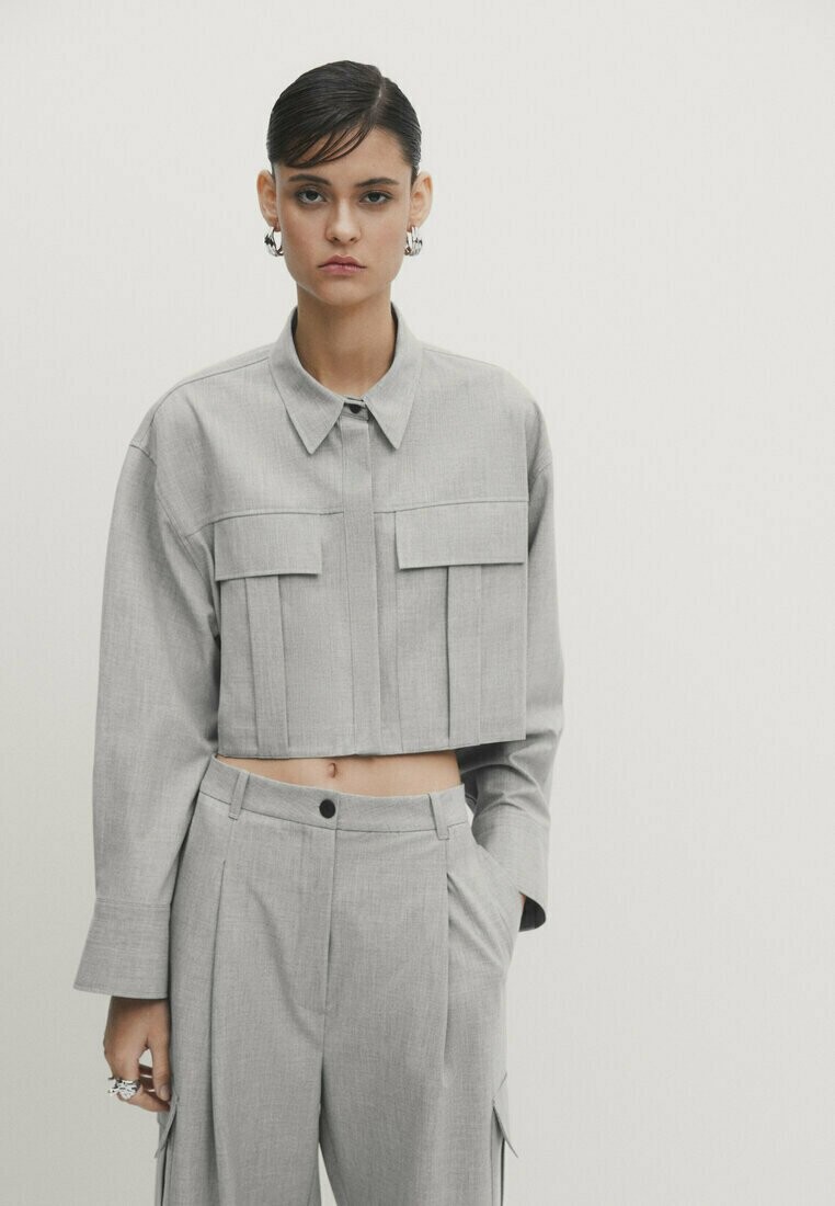

Рубашка Studio-Cropped With Pockets Massimo Dutti, цвет grey
