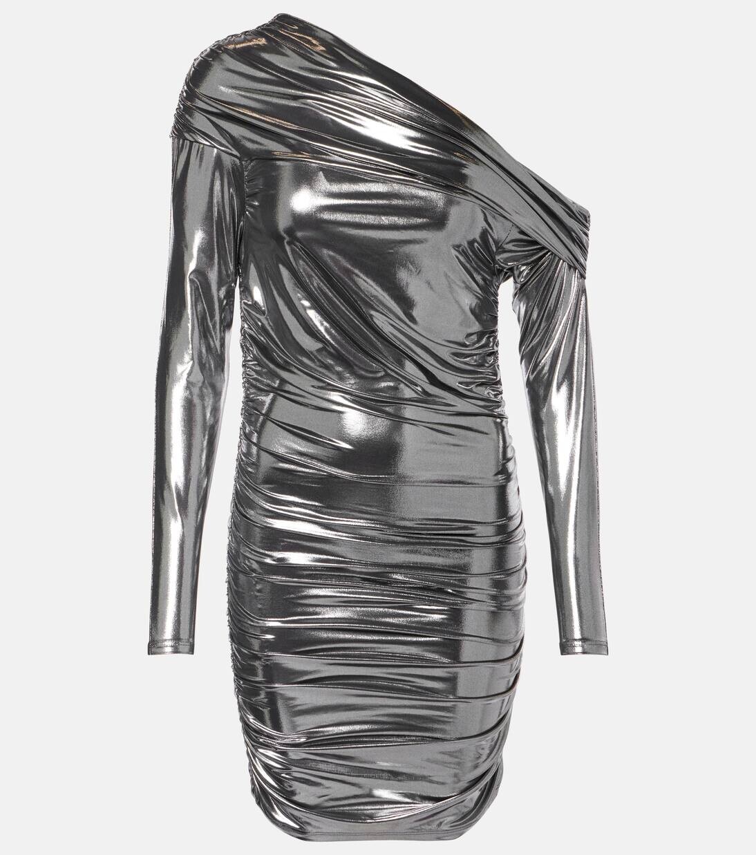 

Трикотажное мини-платье на одно плечо The Sei, цвет silver foil