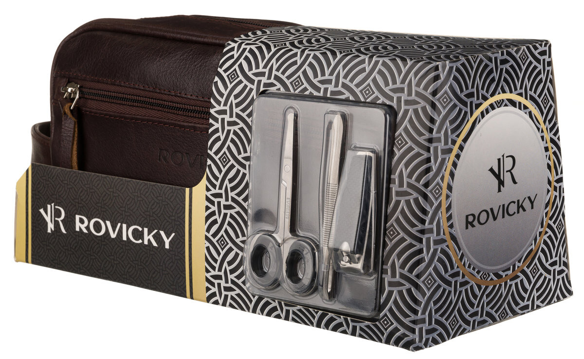 

Rovicky, Мужская кожаная косметичка с набором инструментов, цвет коричневый