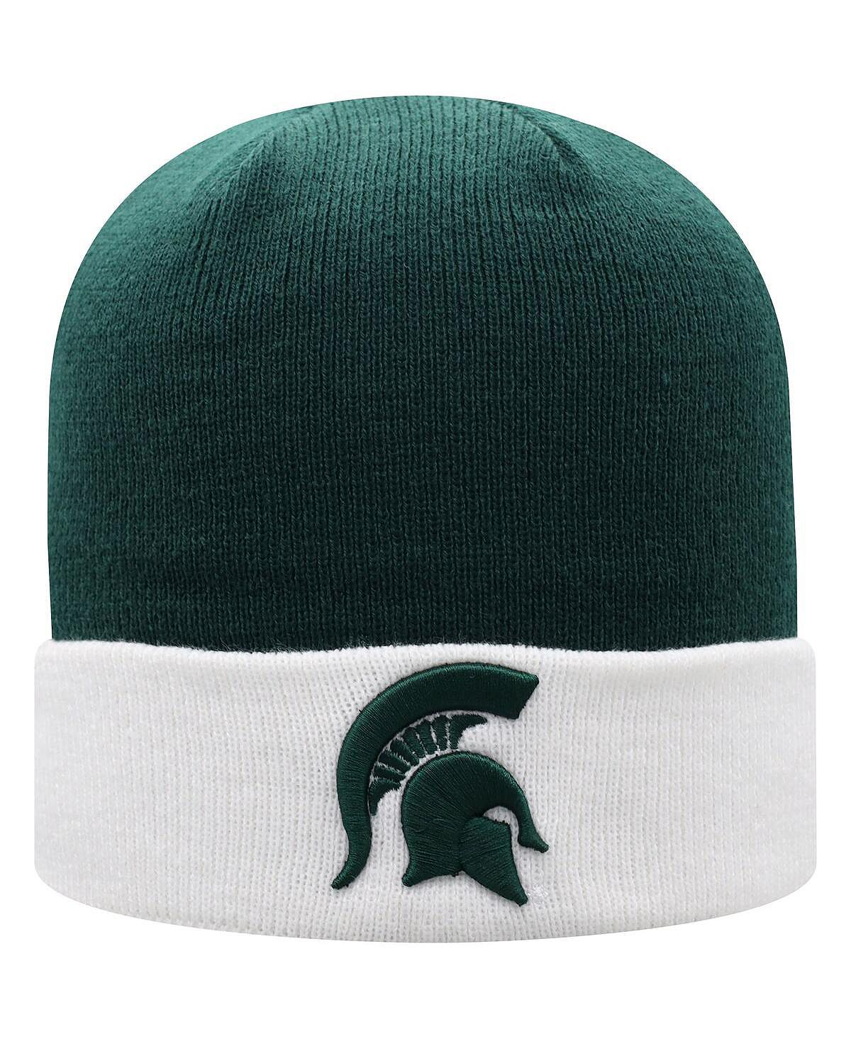 

Мужская зелено-белая двухцветная вязаная шапка с манжетами Michigan State Spartans Core Top of the World