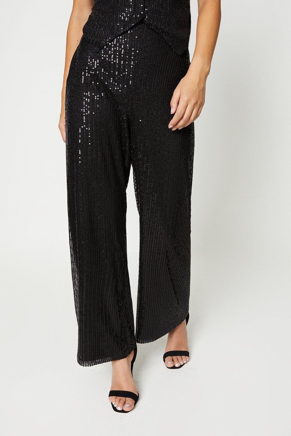 

Прямые брюки Petite с пайетками Dorothy Perkins, черный