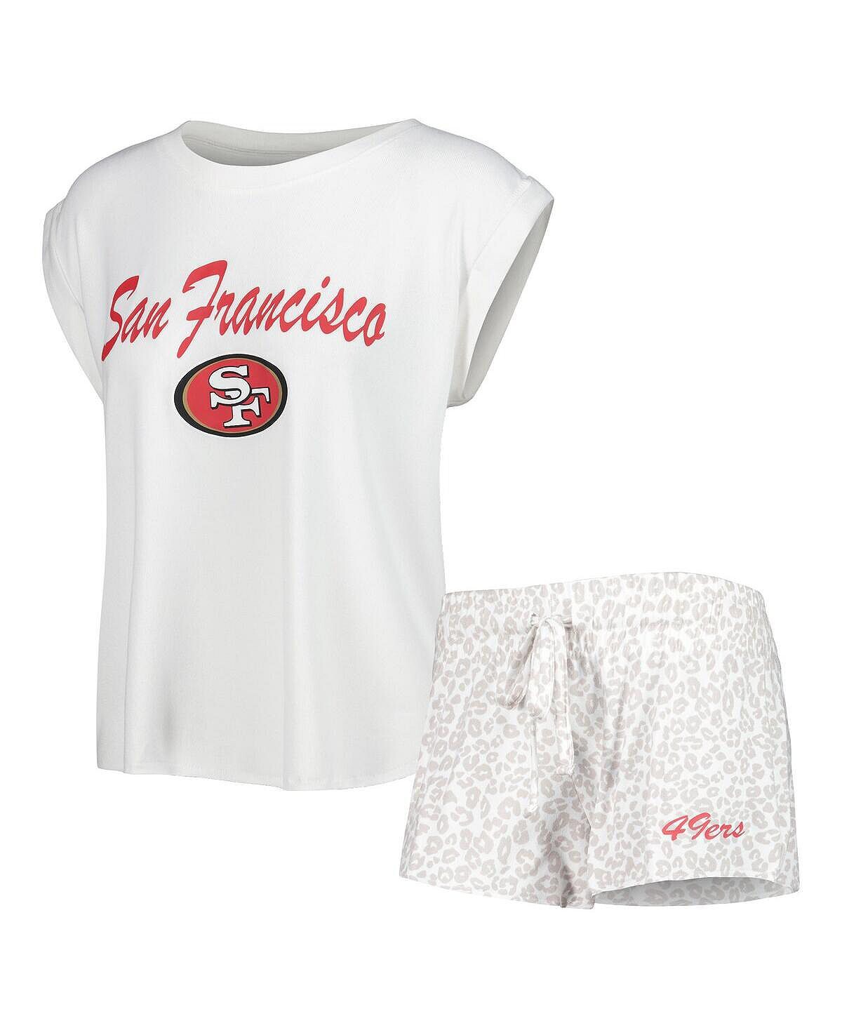 

Женский комплект для сна из белой и кремовой трикотажной футболки и шорт San Francisco 49ers Montana Concepts Sport
