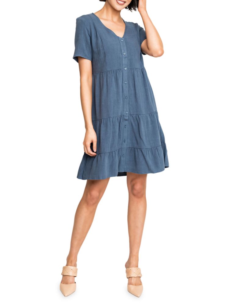 Многоярусное мини-платье свободного кроя из смесового льна Gibsonlook, цвет Vintage Blue