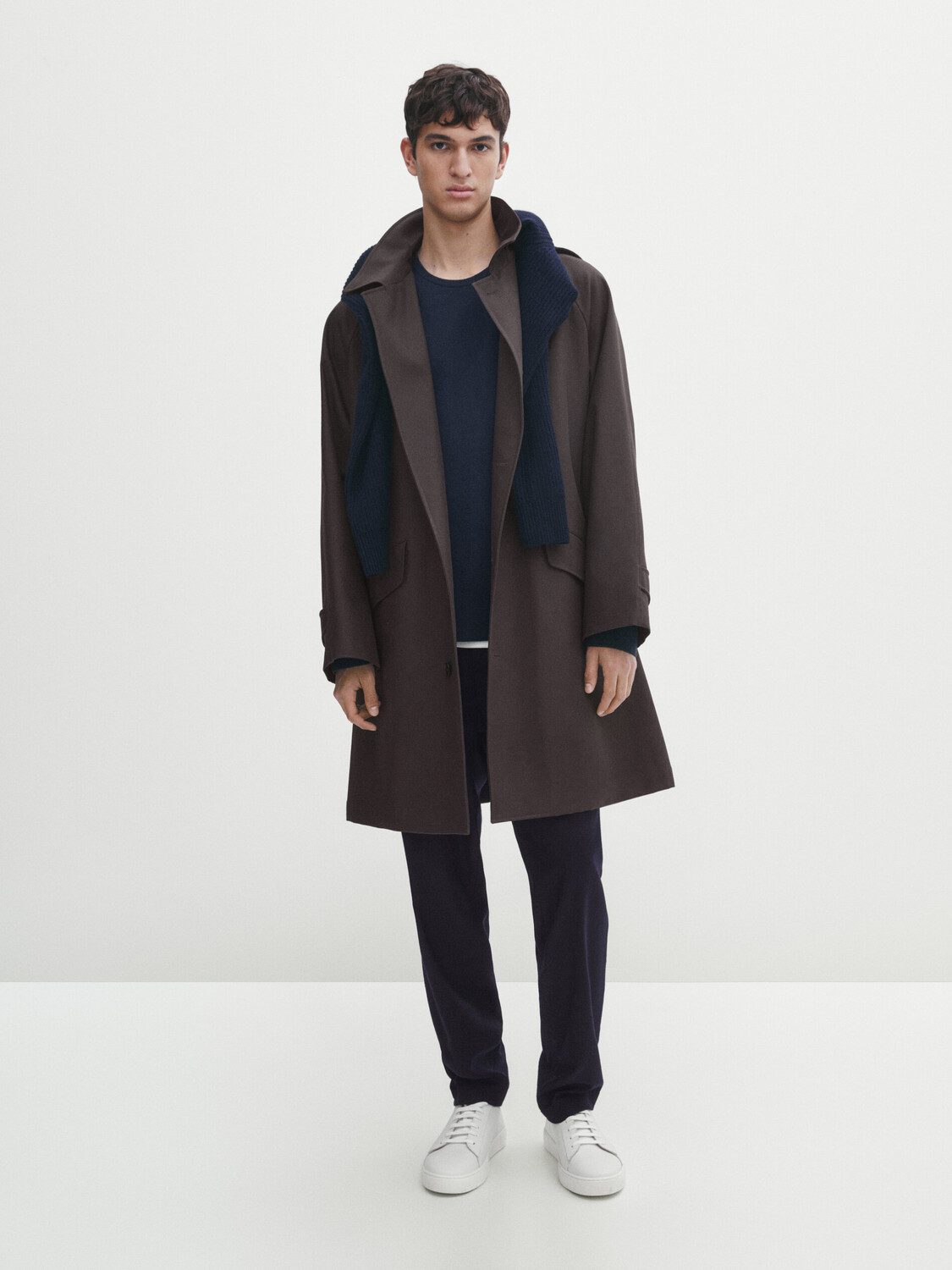 

Трикотажный комфортный свитер с круглым вырезом Massimo Dutti, темно-синий
