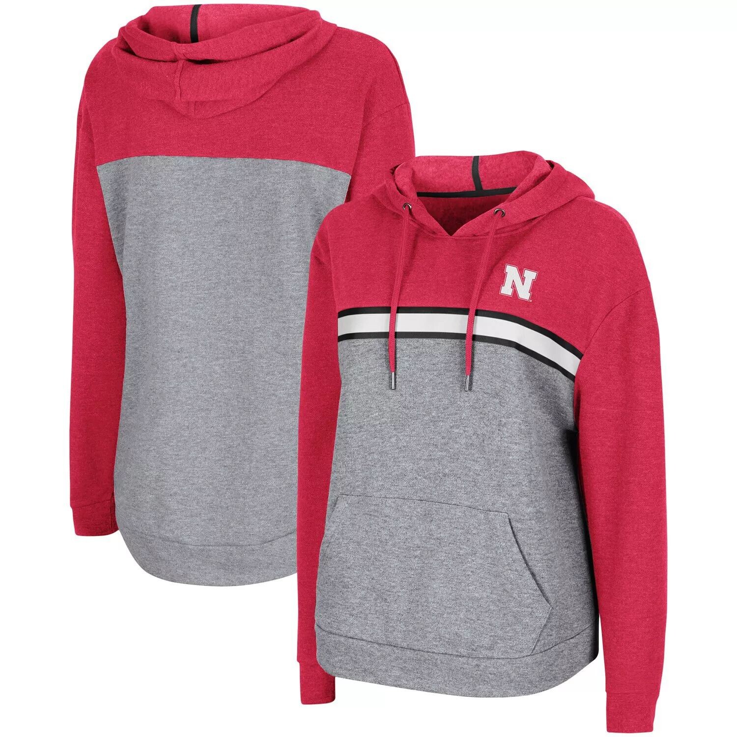 

Женский пуловер с капюшоном Colosseum Heathered Scarlet/Heathered Grey Nebraska Huskers Pam Taping Colosseum