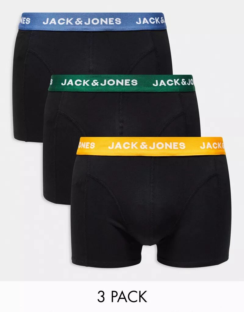 Комплект из трех черных трусов Jack & Jones с цветным поясом