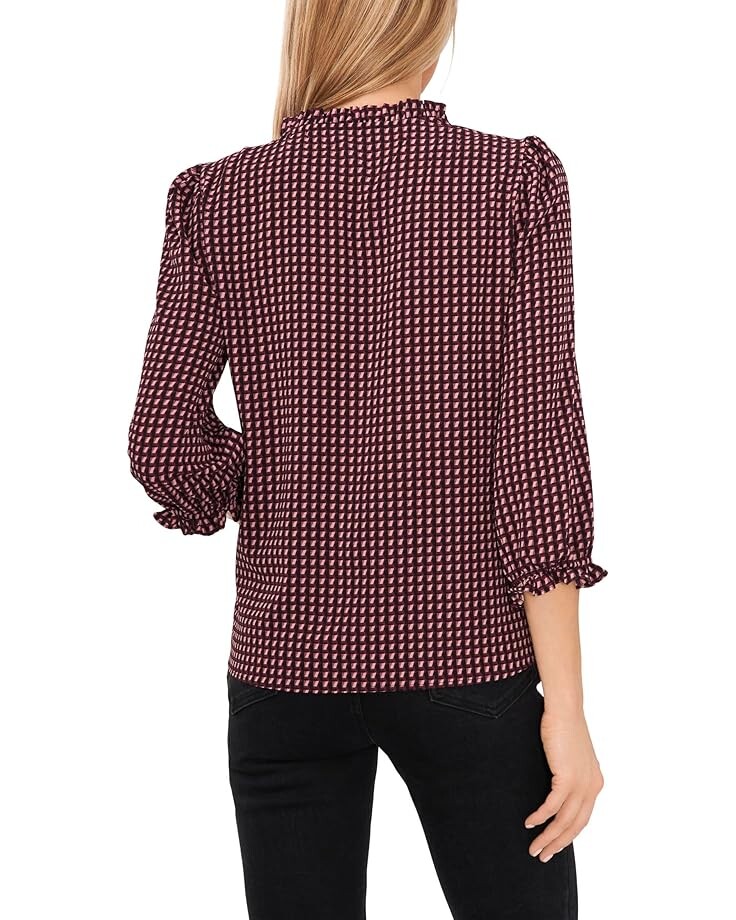 

Блуза CeCe Geo Print Button Front V-Neck Blouse, цвет Deep Mulberry