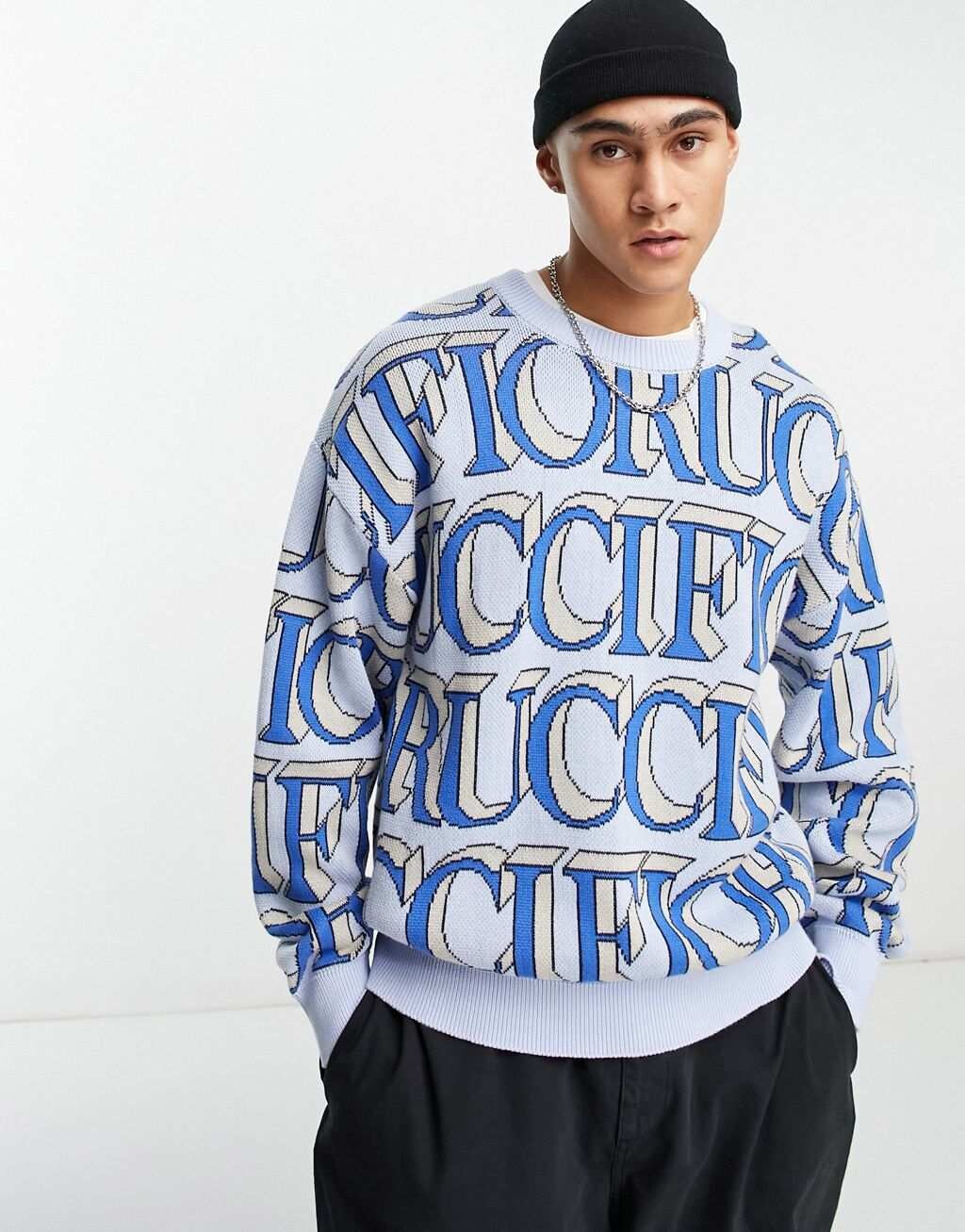

Синий вязаный джемпер интарсии Fiorucci с монограммой