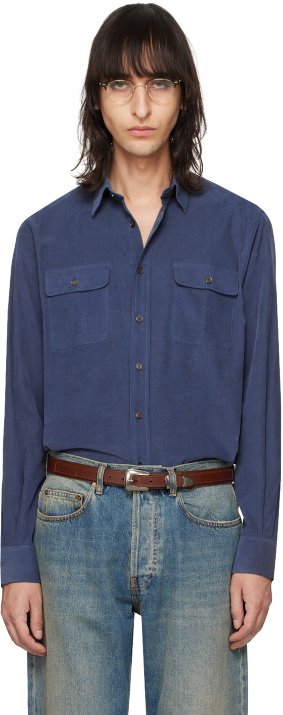 Синяя вельветовая рубашка Ralph Lauren Purple Label цена и фото