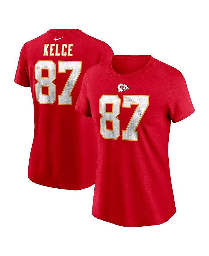 

Женская красная футболка Travis Kelce Kansas City Chiefs с именем и номером игрока Nike, красный
