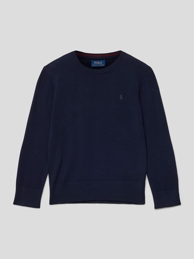 

Вязаный шерстяной свитер с вышивкой логотипа Polo Ralph Lauren, темно-синий