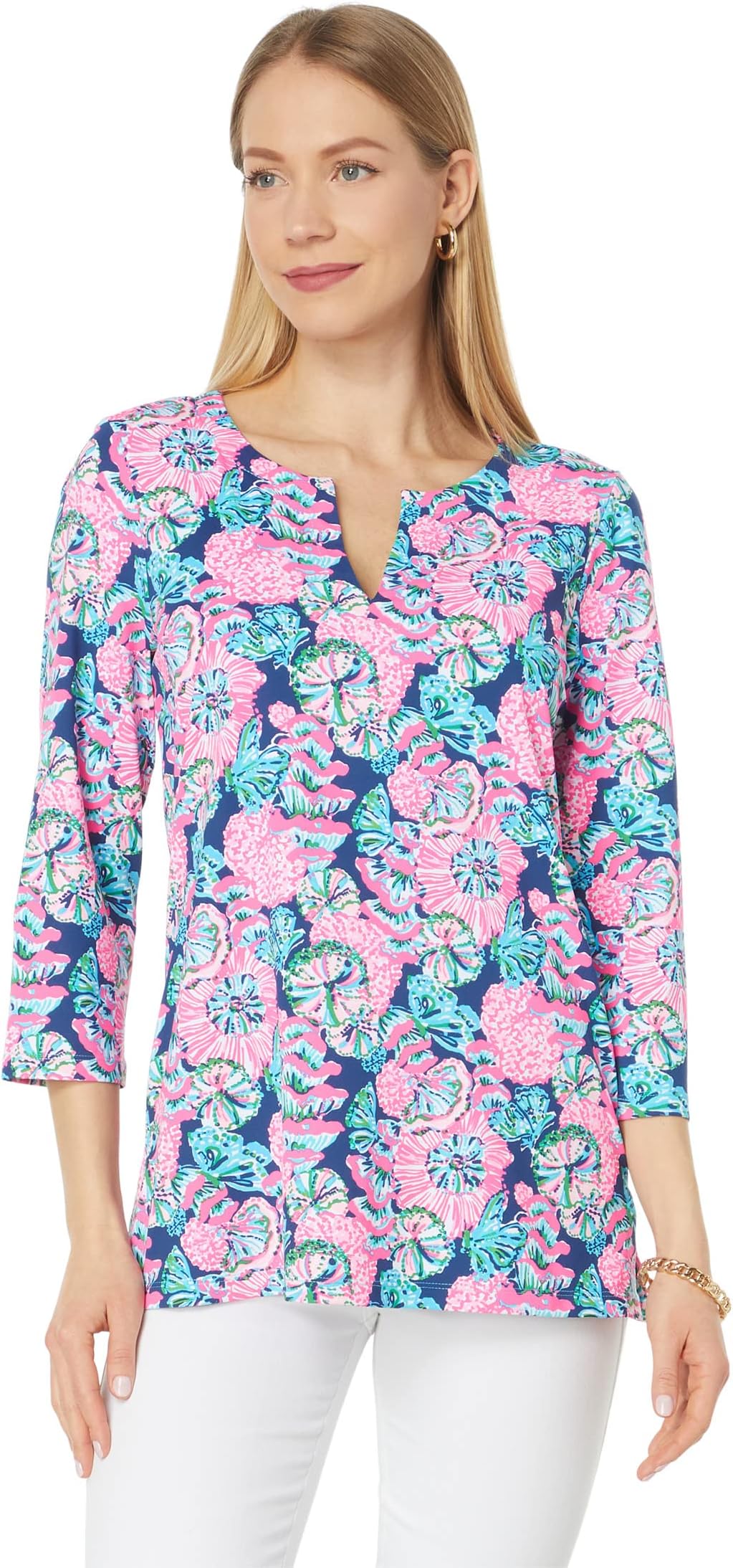 UPF 50+ Туника Карина Lilly Pulitzer, цвет Oyster Bay Navy Shroom with A View