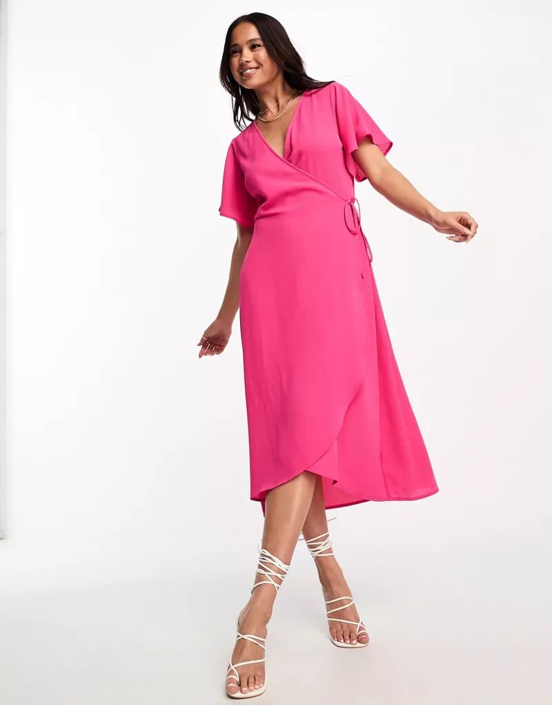 Розовое платье миди с запахом и рукавами Vero Moda