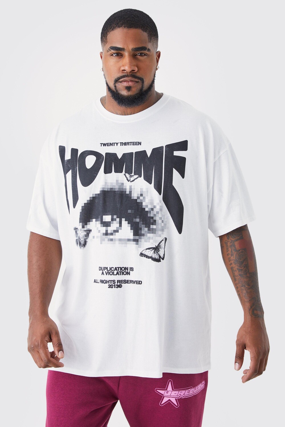

Футболка plus pixilated homme eye с графикой Boohoo, белый